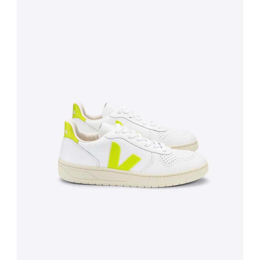 White/Mint Women\'s Veja V-10 LEATHER Sneakers | AU 647HAP